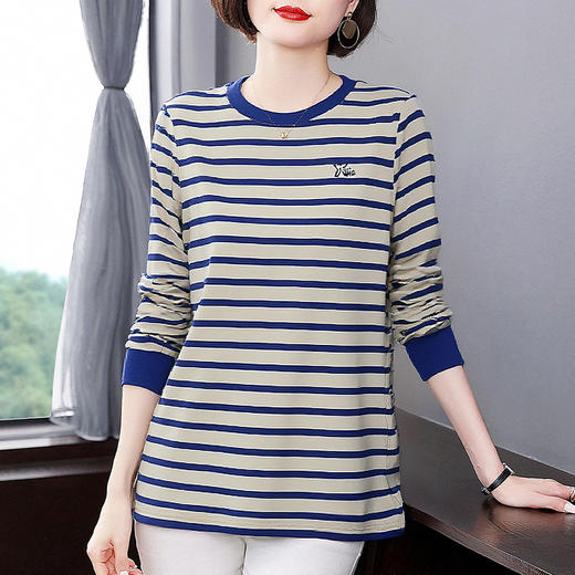 条纹长袖t恤女士打底衫春秋内搭可外穿2026新款大码洋气爆款上衣 商品图3