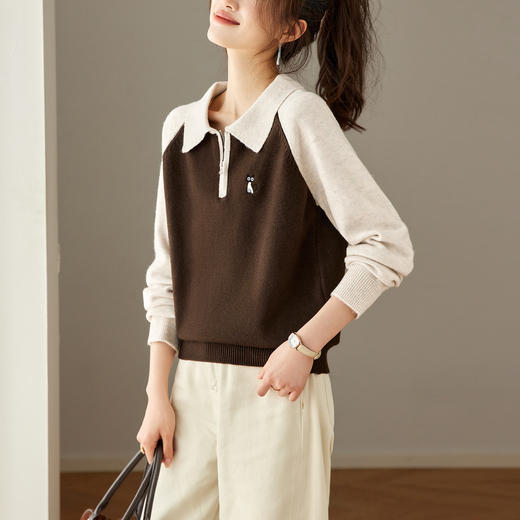 撞色POLO领针织毛衣，厚款职业气质妈妈保暖上衣CC-27-25270 商品图1