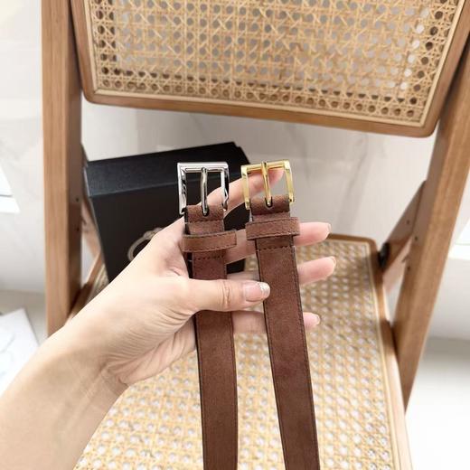 （2.5cm宽）Prada珐琅三角徽标 进口头层小牛皮麓绒腰带JC2501 商品图2