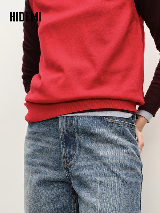 HIDEMI 澳洲进口美利奴羊毛系列60支极细精纺羊毛v领复古毛衣马甲 姜黄色 商品图2