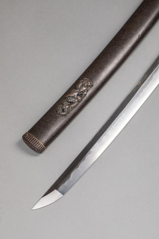 独角鹿西洋古董1603-1868年代日本江户时期出品东方瑞兽主题铜鎏金银精雕装饰漆木刀鞘及鲛皮手柄胁差 配小刃 商品图9