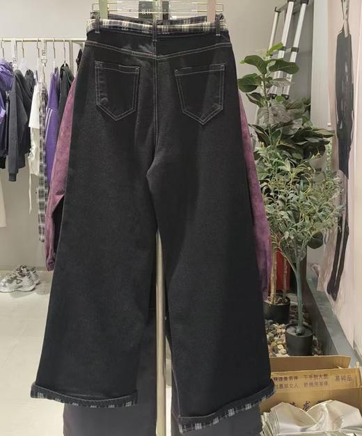 PNC撞格子腰头加绒牛仔阔腿裤51001冬季052664022009 商品图1