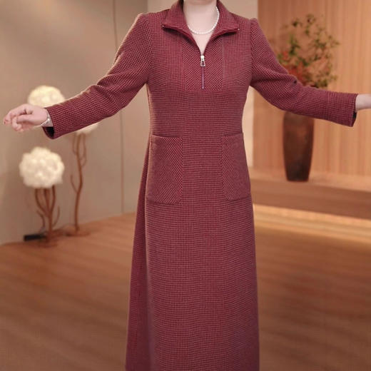 QYMXYKL-C536 今年流行新款长袖加厚连衣裙女2025秋冬新款妈妈绒面配大衣裙子 商品图3