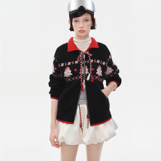 Herlian2025冬季新品圣诞树图案提花拼色针织外套 商品图1