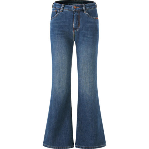 「高货wl」全新升级【铂金会员266/天猫359/差价93】(81814)洛诗琳高腰复合厚绒磨白牛仔裤2025秋冬三角刺绣微喇裤 商品图3