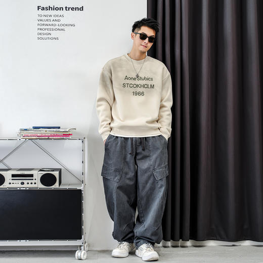 徐太浪【时尚帅气 字母印花】加绒卫衣男秋冬款美式休闲内搭衣服 商品图3