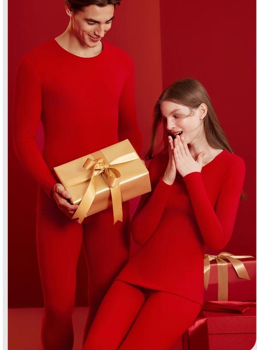 二店y 【红豆】93棉氨纶 薄款，新年鸿运保暖衣套装 商品图0