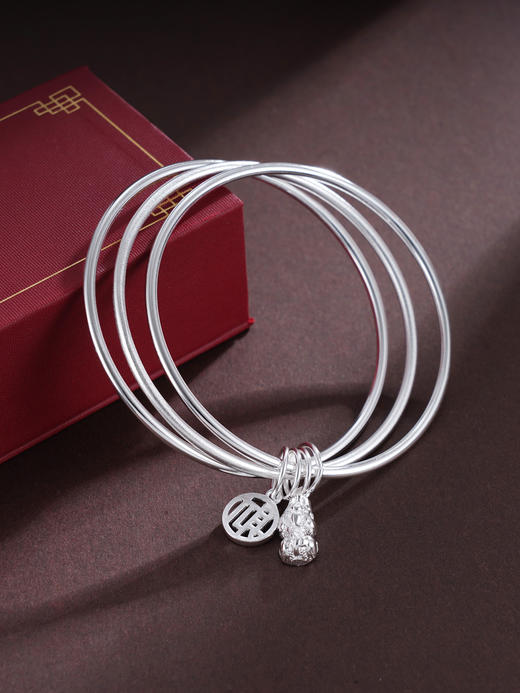 子佩集S999银【招财貔貅】手镯【SZ006780】纯银三个圈2412 商品图0