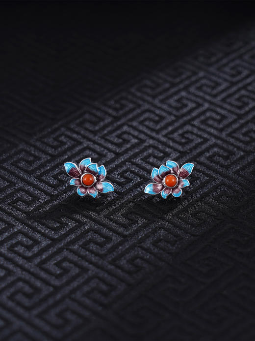 子佩集S925银【莲花沁影】耳钉【ES00239】纯银珐琅彩2412 商品图0