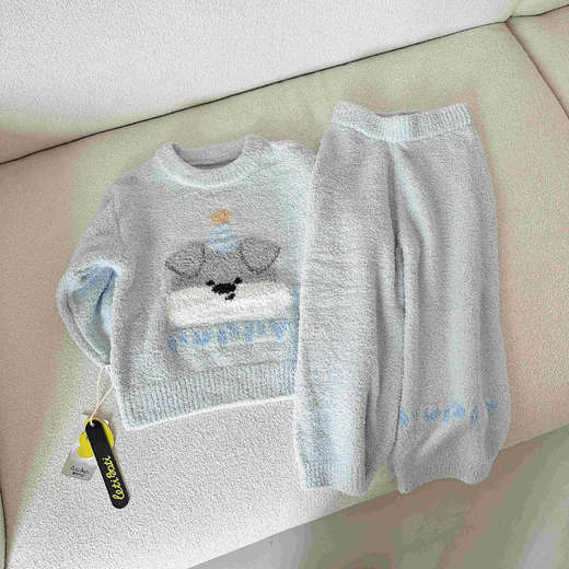 蕾蒂巴蒂【亲子款】BR乖乖狗冬款加厚半边绒儿童亲子装家居服 宝宝套头睡衣套装 保暖幼童大人大童男女童装 商品图1