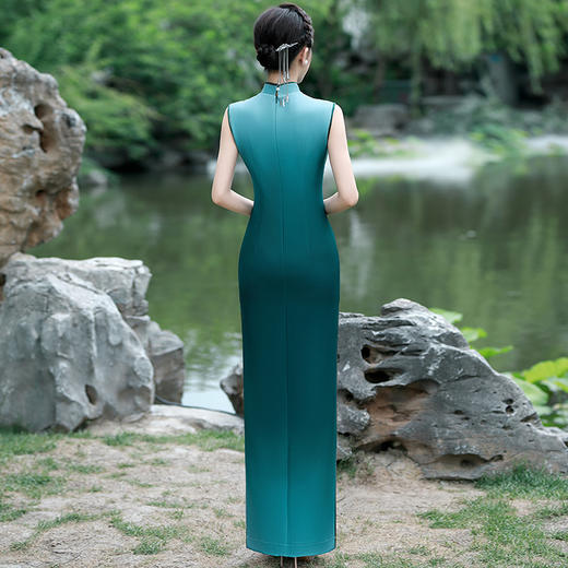 2025新款夏季舞台走秀演出修身旗袍连衣裙长款低领演出服花开四季 商品图3