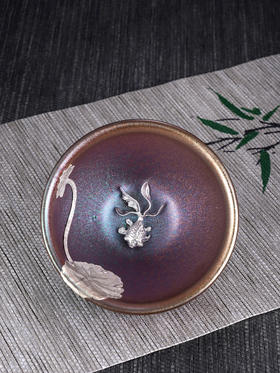 子佩集S990银【流光溢彩】茶具【HH007】纯银茶杯摆件金鱼偏紫2412