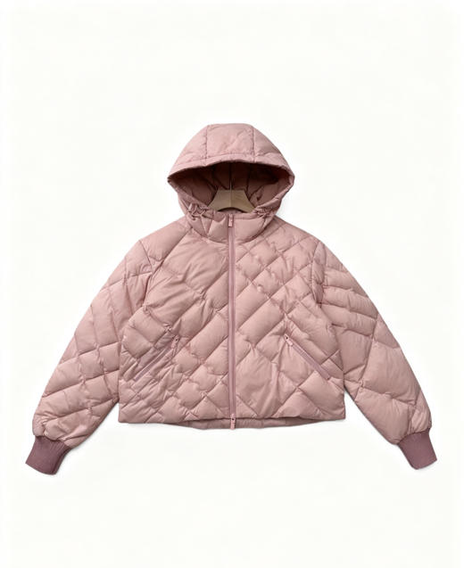 女士连帽绗缝蓬松鹅绒羽绒服。  黑色 粉色。自己备注号码 商品图5