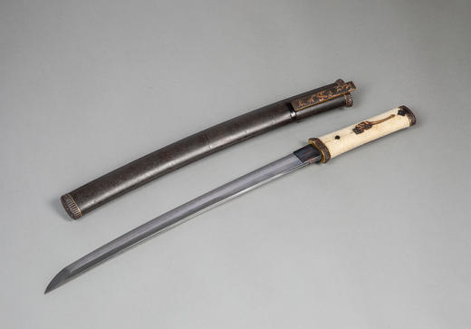 独角鹿西洋古董1603-1868年代日本江户时期出品东方瑞兽主题铜鎏金银精雕装饰漆木刀鞘及鲛皮手柄胁差 配小刃 商品图1