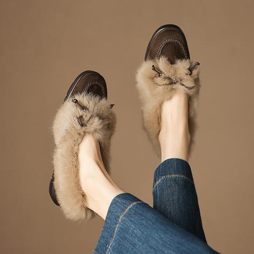 【预售5天】厚底软底羊皮乐福鞋，加绒加厚保暖棉鞋毛毛鞋ASZ-KL796R 商品图1