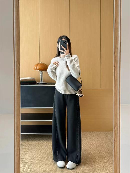 D120226冬季羊毛醋酸明线休闲通勤毛呢直筒镰刀阔腿裤 商品图5