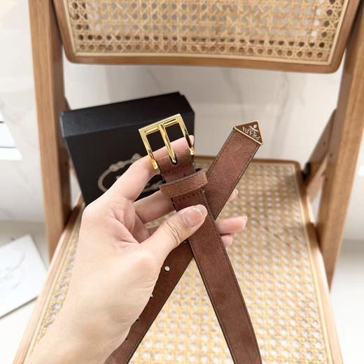 （2.5cm宽）Prada珐琅三角徽标 进口头层小牛皮麓绒腰带JC2501 商品图1