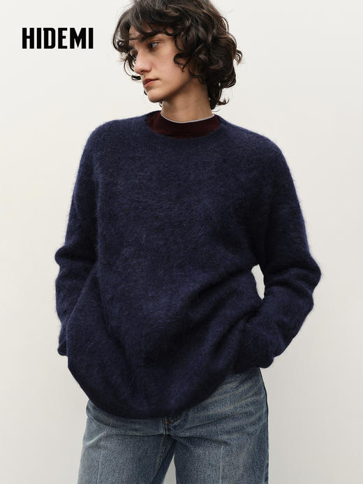 HIDEMI 进口alpaca羊驼毛长毛极简圆领廓形长袖大毛衣 商品图1