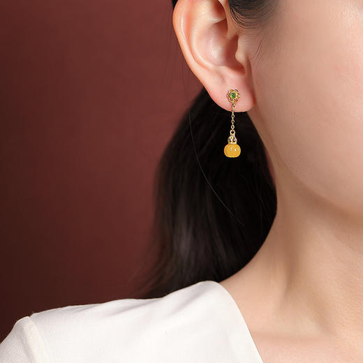 【美好祝福】S925纯银镀金蜜蜡梅花葫芦南瓜珠耳饰【CW-ED04243】 商品图3