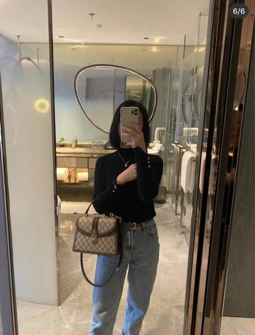 古驰 Ophidia 闪亮金色调配件品牌经典织带 帆布拼皮革 单肩斜挎手提包 小号 女款（LZ） 商品图0