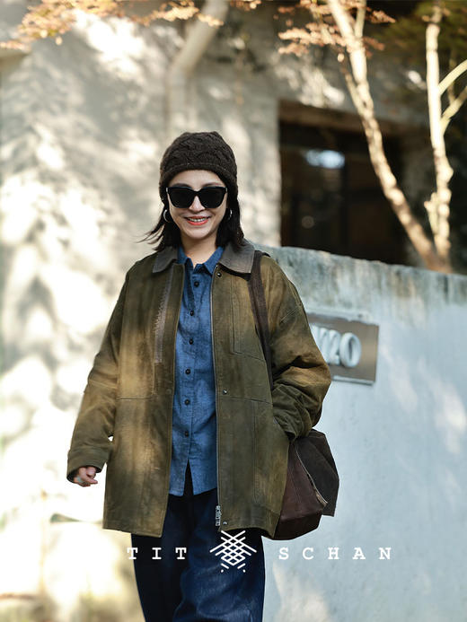 PETIT SCHAN小闪 CLO#978 Pine Forest 松林 复古油蜡牛皮汉麻拼接外套 商品图4