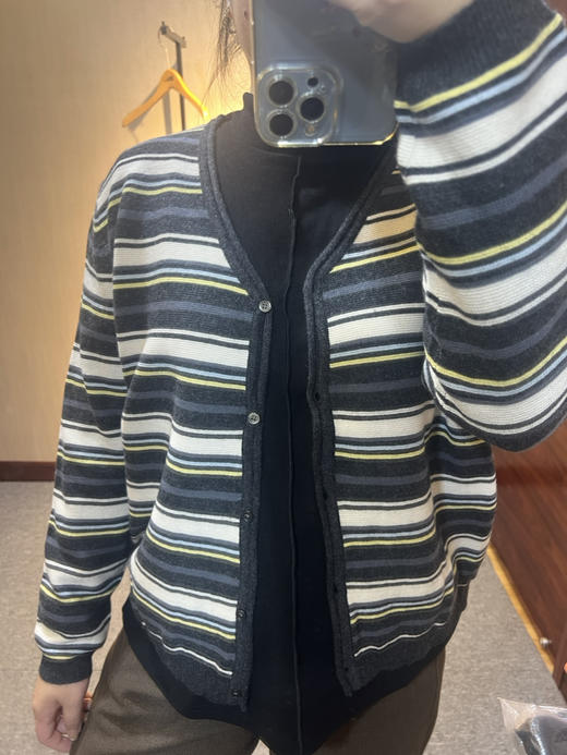 【推荐款显瘦】水淼2025冬新款休闲简约大气毛织条纹羊毛开衫1498 商品图4