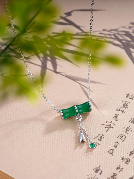 子佩集S925银【竹之韵】套链【TL013071】纯银玉髓项链2412 商品图0