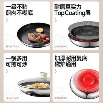 苏泊尔（SUPOR）煎锅有钛不粘平底锅煎牛排轻量聚油底不锈钢磁炉通用EJ28CBS01 商品图1