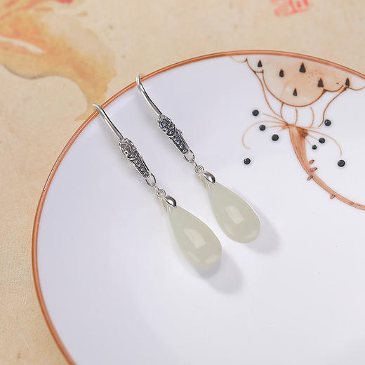 【如意风华】天然和田玉S925纯银晴水玉如意水滴耳饰【CW-EG02400】 商品图2