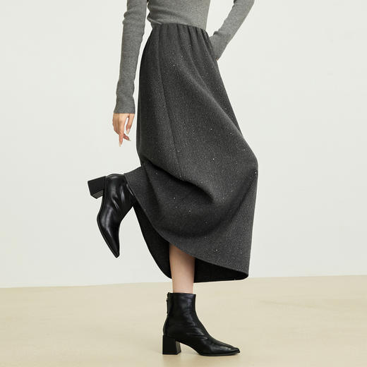 【12/03新品】熙世界灰色亮丝毛呢半身裙女2025秋冬新款高腰梨型身材a字长裙子 商品图4