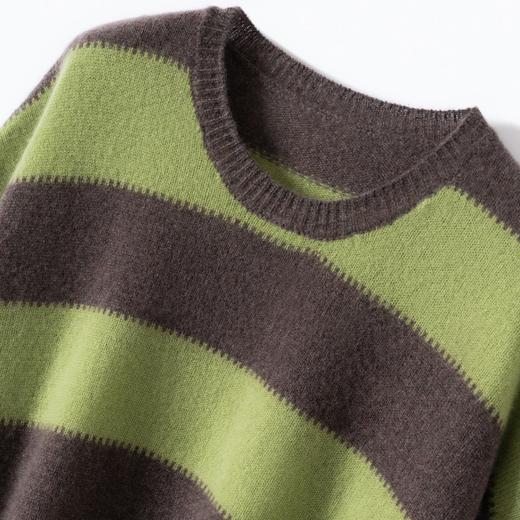 韩版明星同款100%山羊绒衫女圆领针织衫宽松薄毛衣条纹打底衫长袖 6210 商品图3