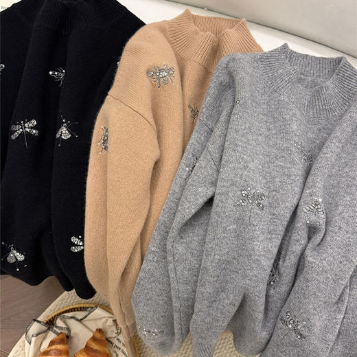 「高货rp」全新升级【铂金会员339/天猫459/差价120】(21259)洛诗琳重工蜻蜓刺绣羊毛衫2025秋冬新款加厚针织套头毛衣 商品图1