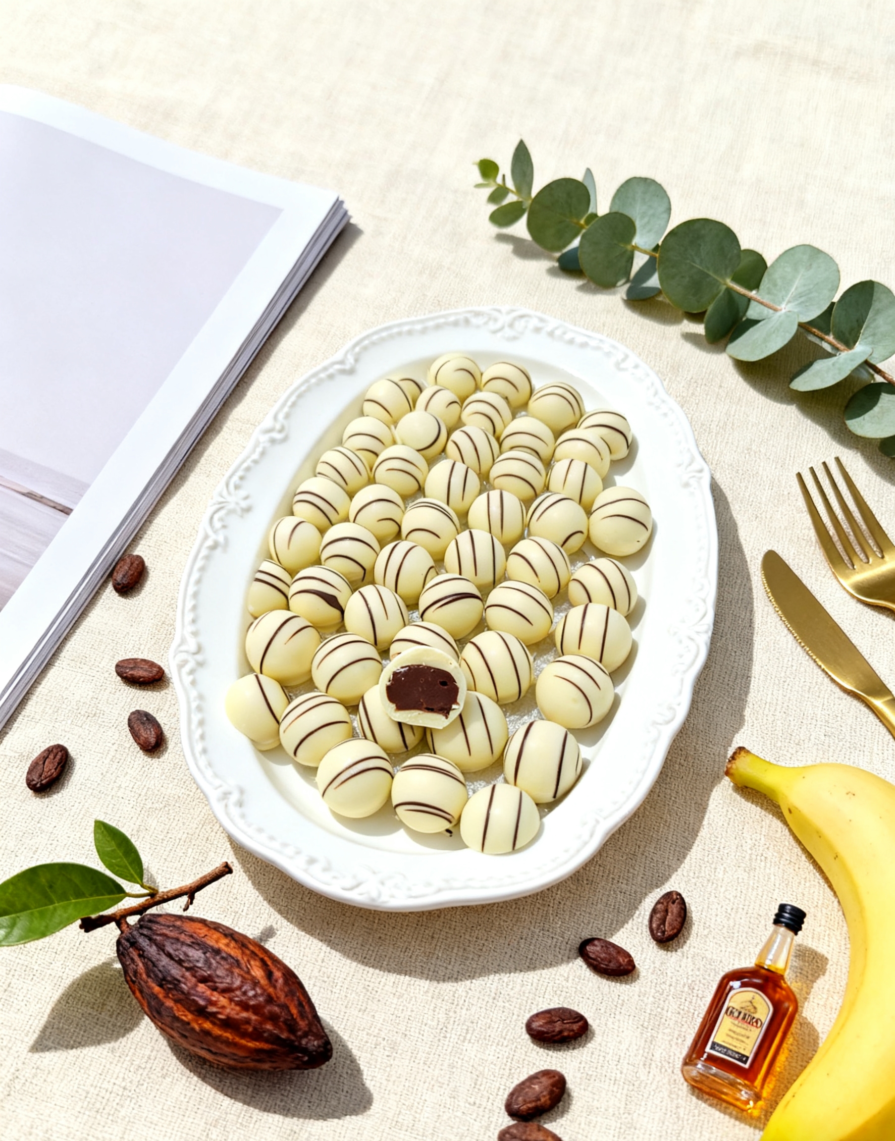 DIOSA _ 白色圆球 酒香巧克力40%白巧克力 波士香蕉利口酒酒泥夹心