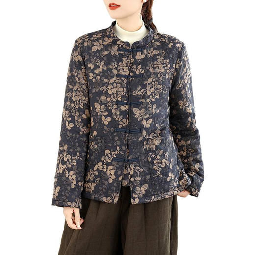 9119 2025冬季新款复古民族风改良中式文艺休闲夹棉立领盘扣棉服外套女 商品图4