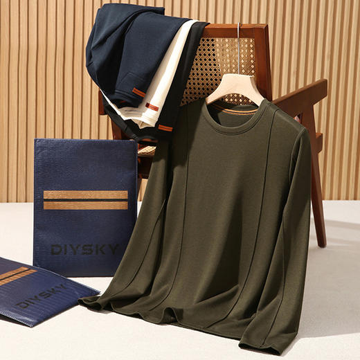 老钱风！天丝绵羊毛混纺！亲肤舒适细腻！2025男士轻奢休闲打底衫长袖T恤！ 商品图0