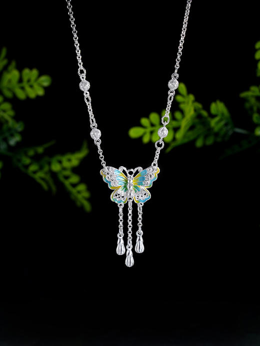 子佩集S990银【翩翩蝶舞】套链【QFTL012】纯银花丝珐琅彩项链蝴蝶2412 商品图2