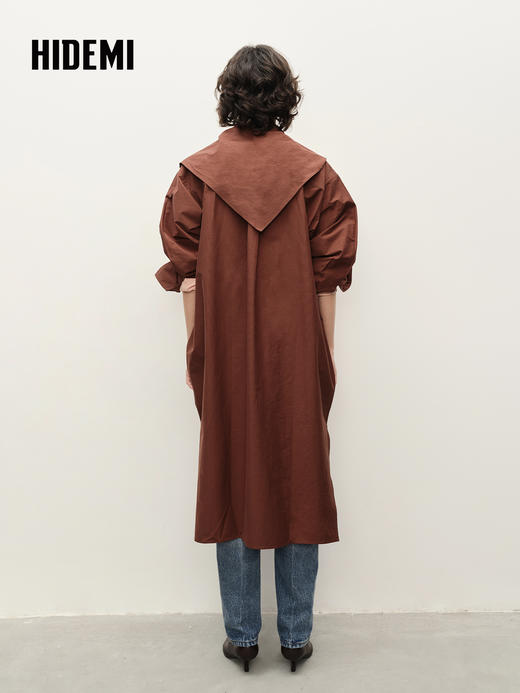 HIDEMI 棕红色廓形衬衫裙附送分体三角巾 商品图1