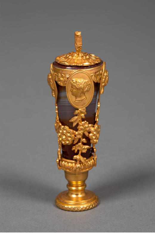 独角鹿西洋古董19世纪末法国出品帝政风格铜鎏金精雕镶嵌古典头像玛瑙火漆印章 商品图1