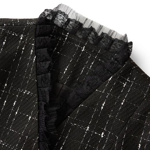 「高货wl」全新升级【铂金会员441/天猫599/差价158】(99236)洛诗琳2025秋冬小香风格纹蕾丝拼接外套高腰半裙两件套 商品图3