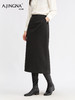 【开衩设计】阿菁娜冬季新款桑蚕骆驼绒半身裙后松紧腰侧插兜微A版显瘦开衩设计F30D213010 商品缩略图2