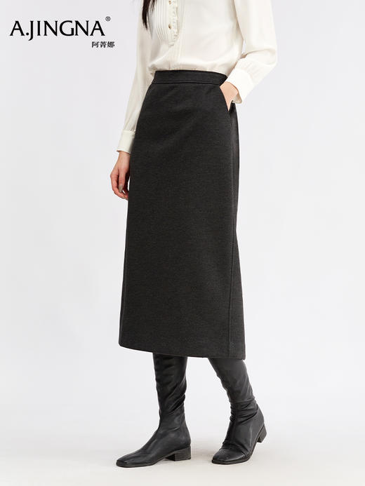 【开衩设计】阿菁娜冬季新款桑蚕骆驼绒半身裙后松紧腰侧插兜微A版显瘦开衩设计F30D213010 商品图2