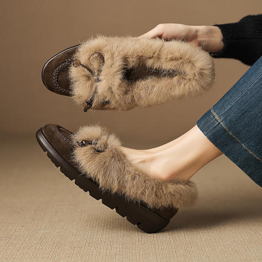 【预售5天】厚底软底羊皮乐福鞋，加绒加厚保暖棉鞋毛毛鞋ASZ-KL796R 商品图0