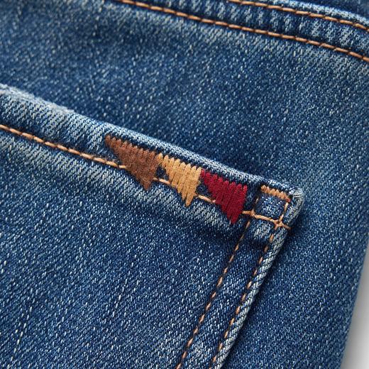 「高货wl」全新升级【铂金会员266/天猫359/差价93】(81814)洛诗琳高腰复合厚绒磨白牛仔裤2025秋冬三角刺绣微喇裤 商品图4