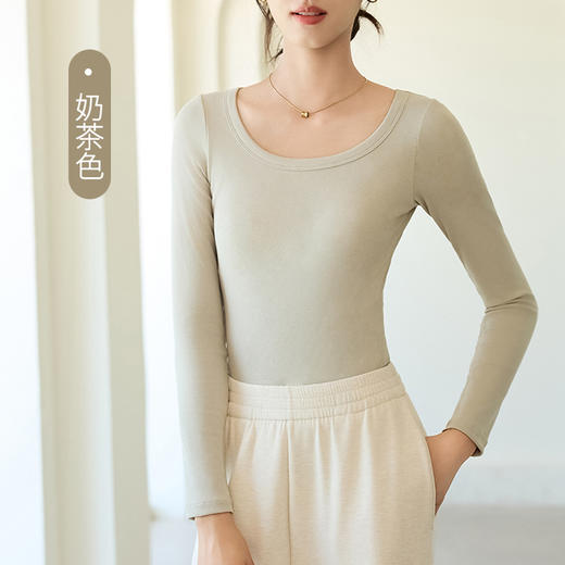 「自」全新升级【铂金会员119/天猫159/差价40】(14633)洛诗琳莱赛尔天丝带胸垫打底衫2025秋冬韩版修身显瘦打底T恤 商品图0