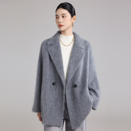 ZZ 702Z高端羊毛拉毛羊绒大衣西装领宽松长毛呢外套 商品图1