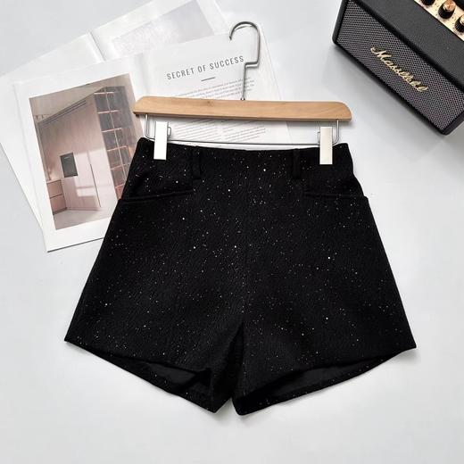 D120225冬季老钱风亮片羊毛毛呢高腰A字加厚短裤 商品图9