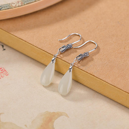 【如意风华】天然和田玉S925纯银晴水玉如意水滴耳饰【CW-EG02400】 商品图1