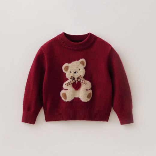马克珍妮女童玩偶小熊针织红毛衣2025年冬装新款551891 商品图1