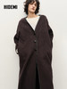 HIDEMI 简约设计感包嵌式皮边v领长款廓形美利奴羊毛双面呢大衣 商品缩略图2