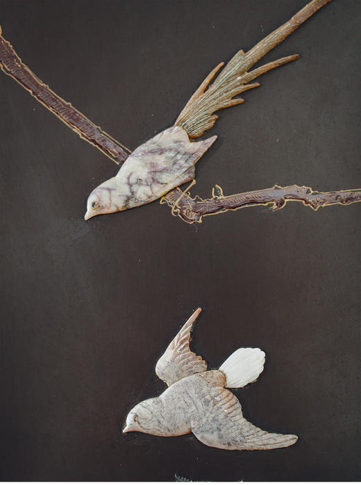 独角鹿西洋古董20世纪中国创汇时期出品「富贵万代」传统花鸟主题硬石镶嵌屏风 商品图6